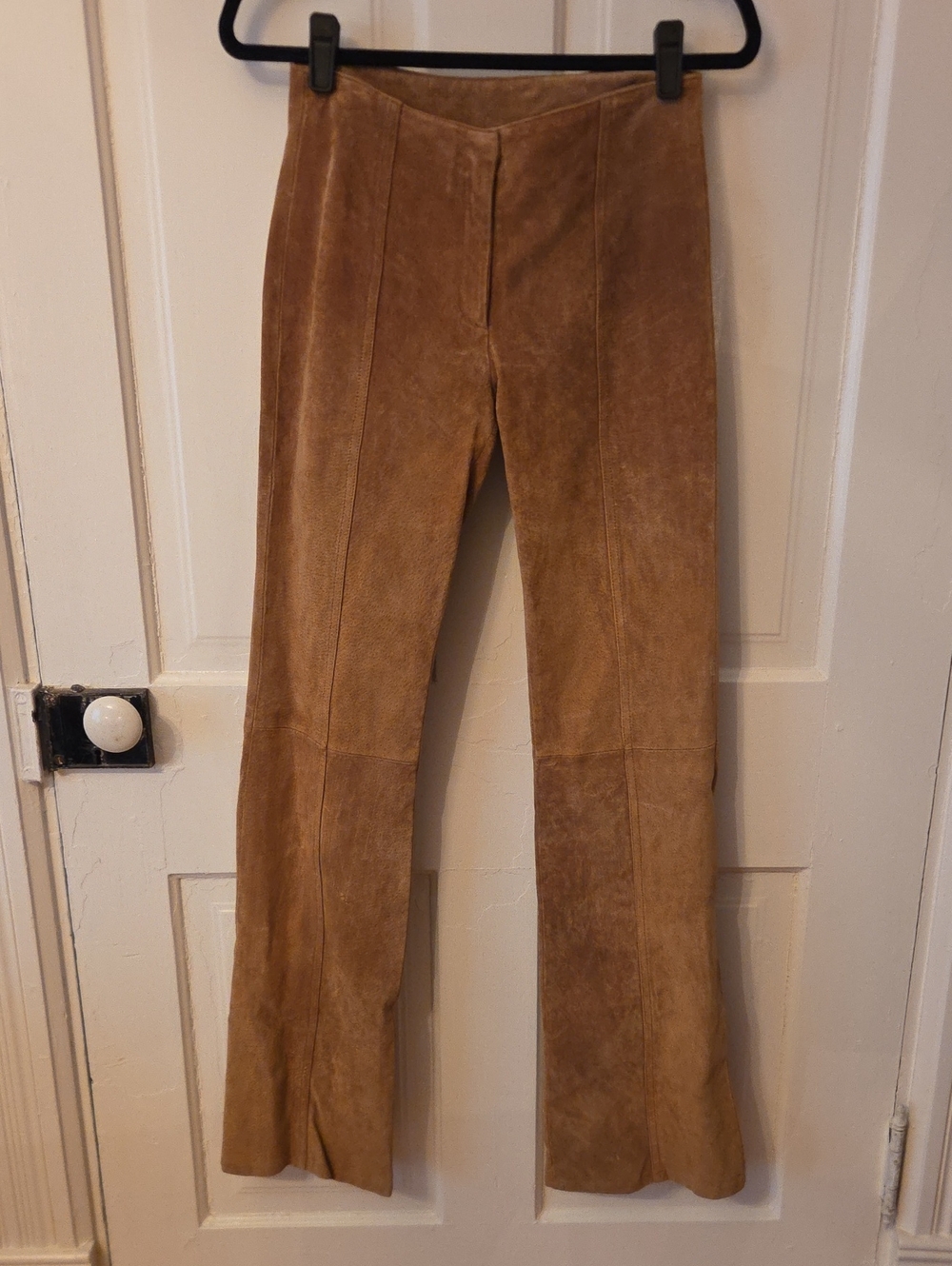 Maxima Wilsons Leather Suede Straight-Leg Pants in Camel Brown